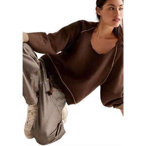 FREE PEOPLE WE THE FREE ESPRESSO BROWN MIDNIGHT PULLOVER SWEATSHIRT TOP SZ S